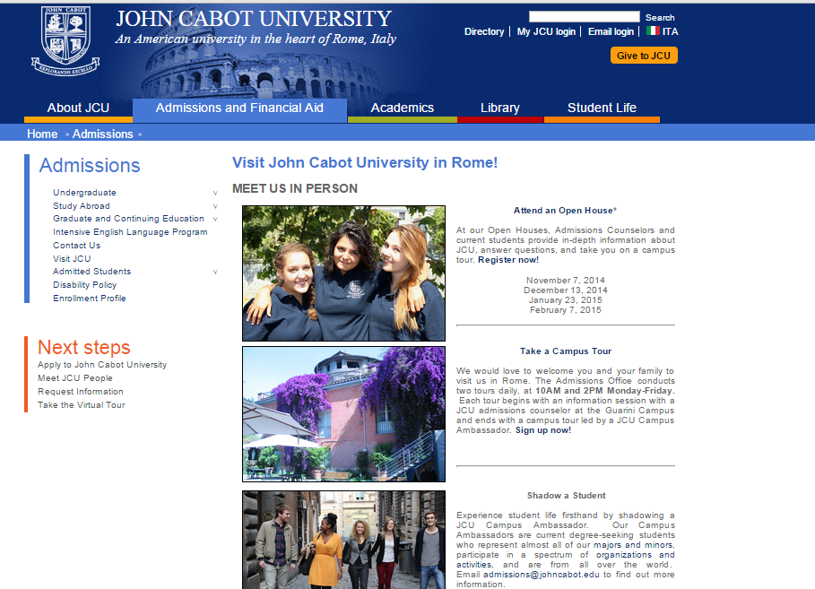 John Cabot U Visit Us Page