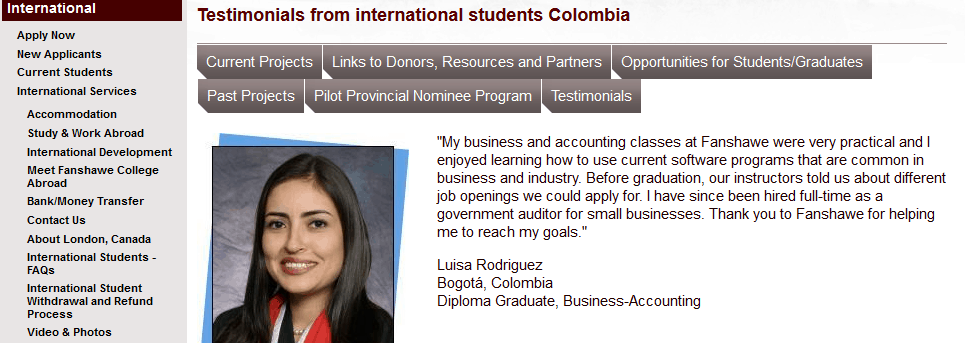 Testimonials International Students