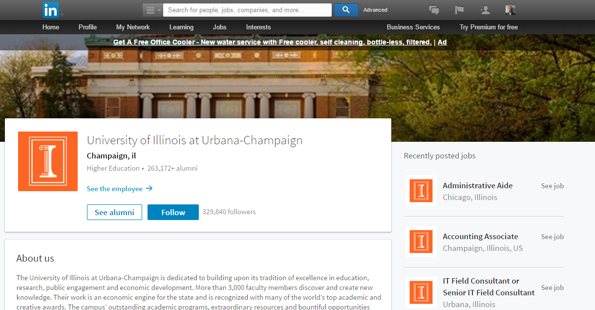 sample photo of a school's linkedin for higher education