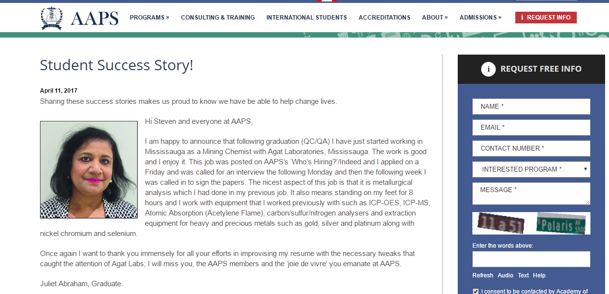AAPS College mature student success story