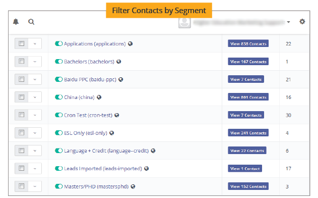 image of CRM filtering contacts for the whatsapp bot for higher education marketing