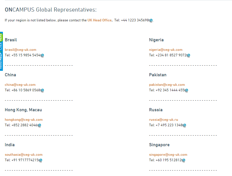 oncampus international student contact