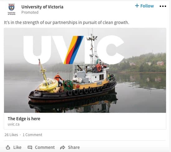 image showing example of linkedin sponsored post from uvic