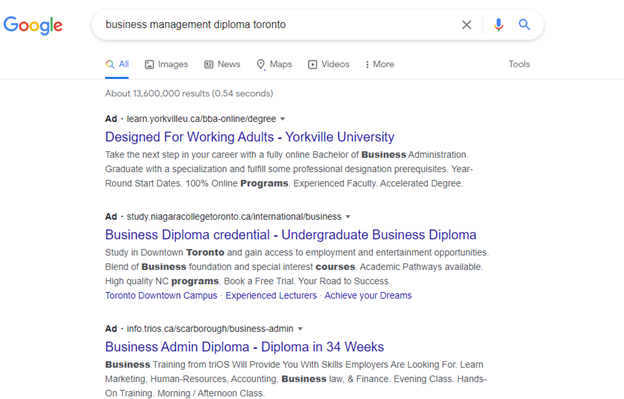 higher education google ads