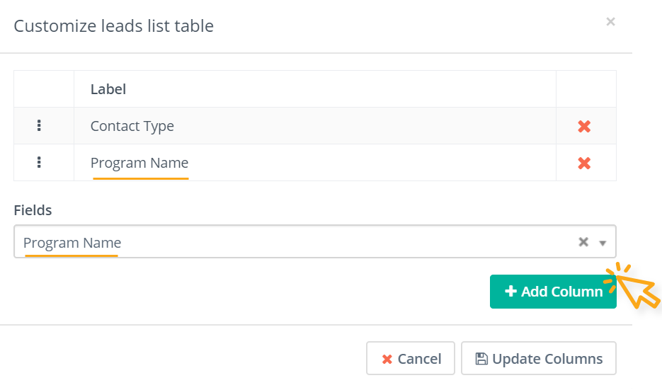 Add leads list column