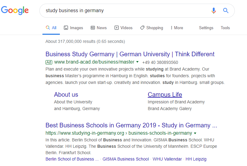 google ads for business schools