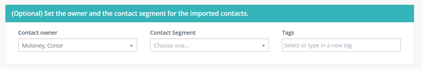 set owner and segment for imported contacts