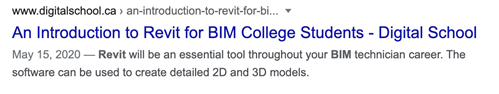 image showing a school's meta description on a google search results page