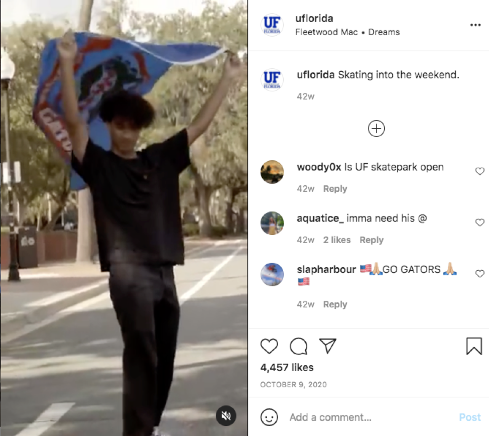 Image from U Florida Instagram showing how to promote a school on social media using a different type of Instagram reel