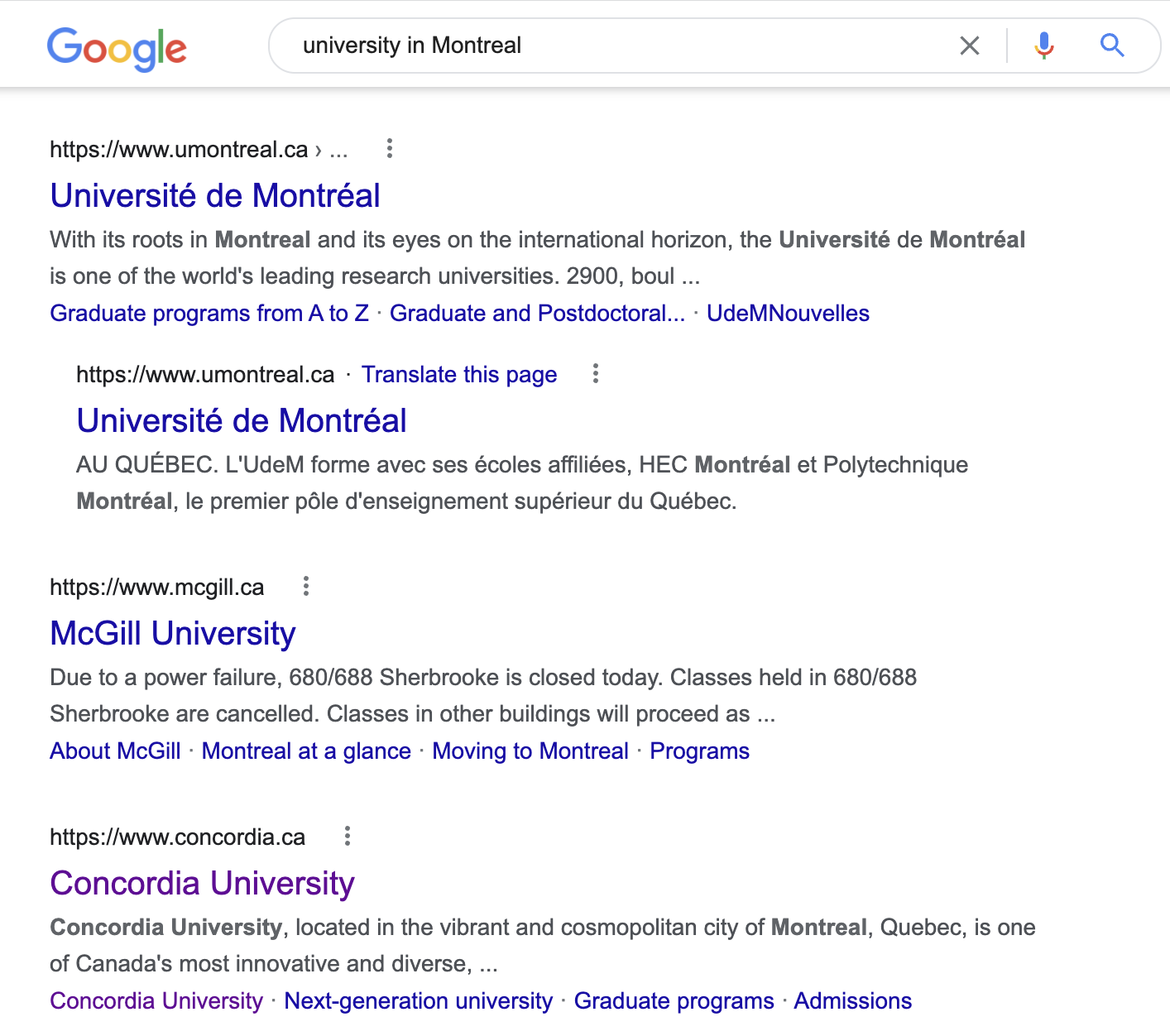 example of successful google search result using our higher education SEO tips