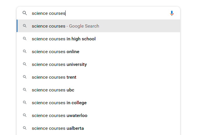 example of keyword google search for SEO for higher education