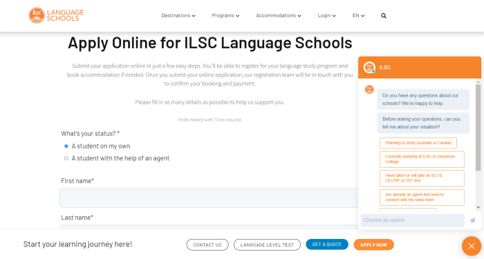 online student admissions portal