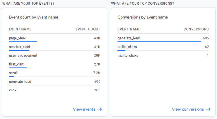 A screenshot of summary conversions for analytics insights