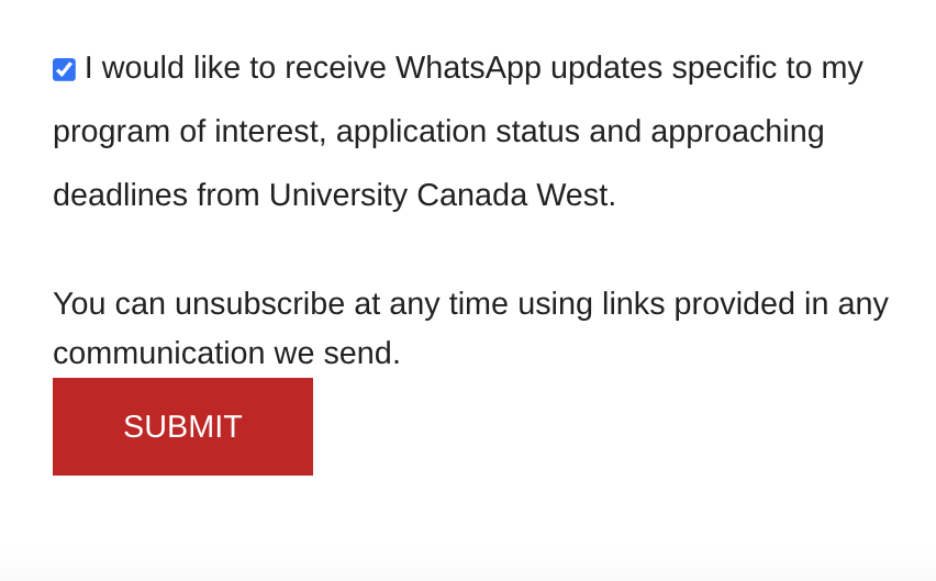Prospects subscription page to university's whatsapp updates