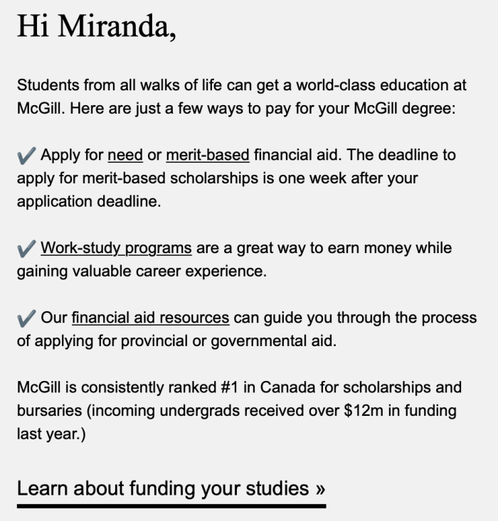 McGill University email marketing