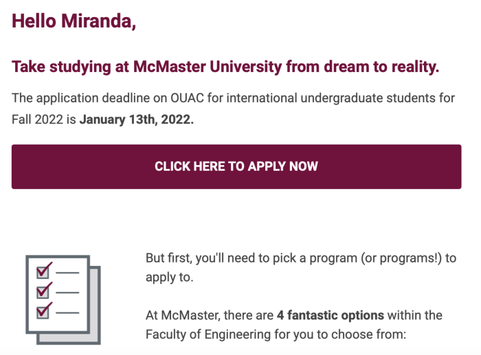 email marketing university message