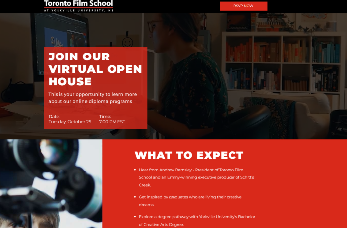 Virtual Open House Toronto Film School message example