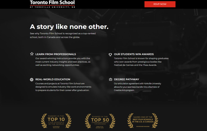 Virtual Open House Toronto Film School message example 2