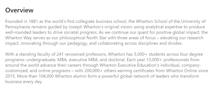 Overview wharton school