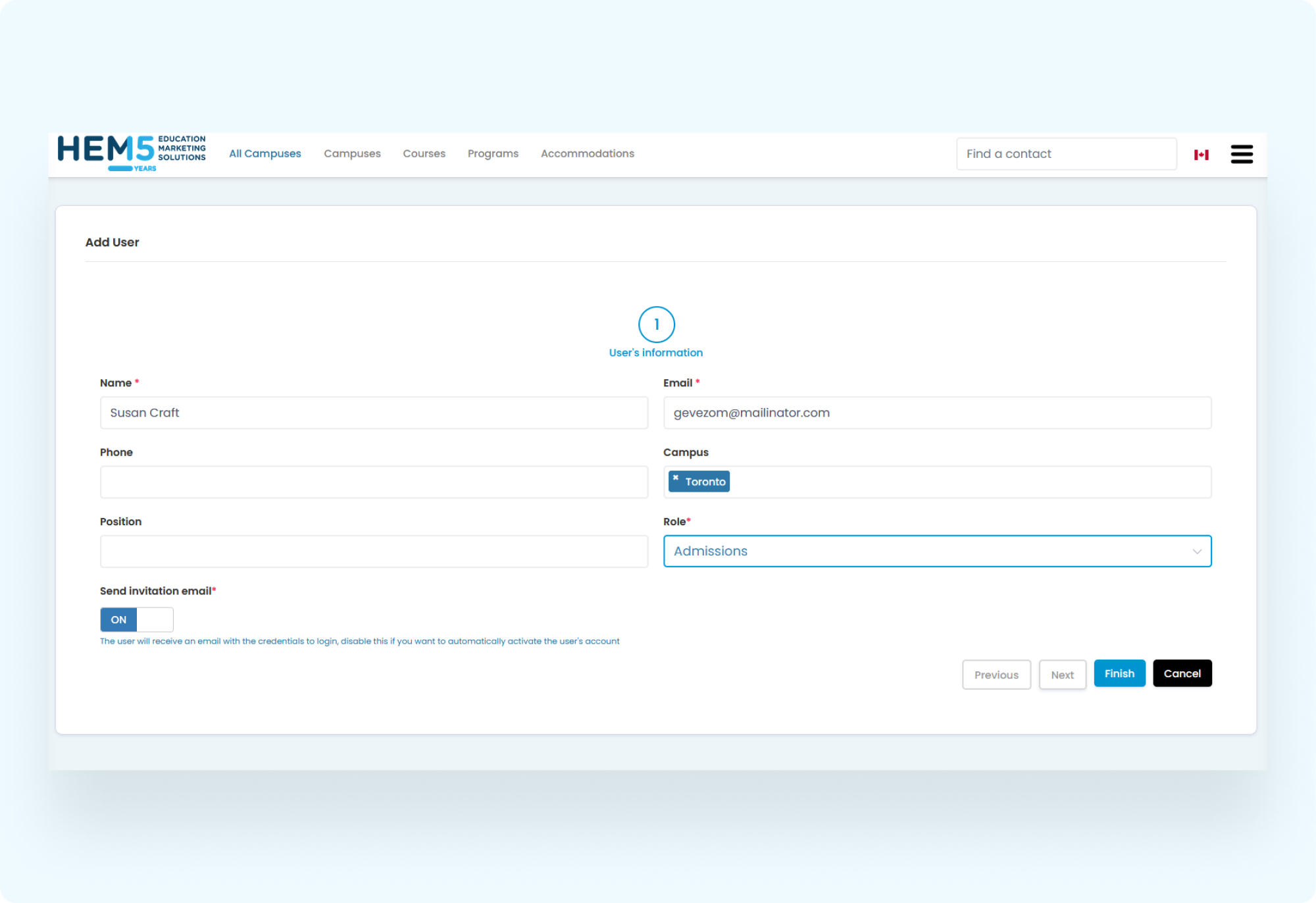 Creating or Updating a User Account