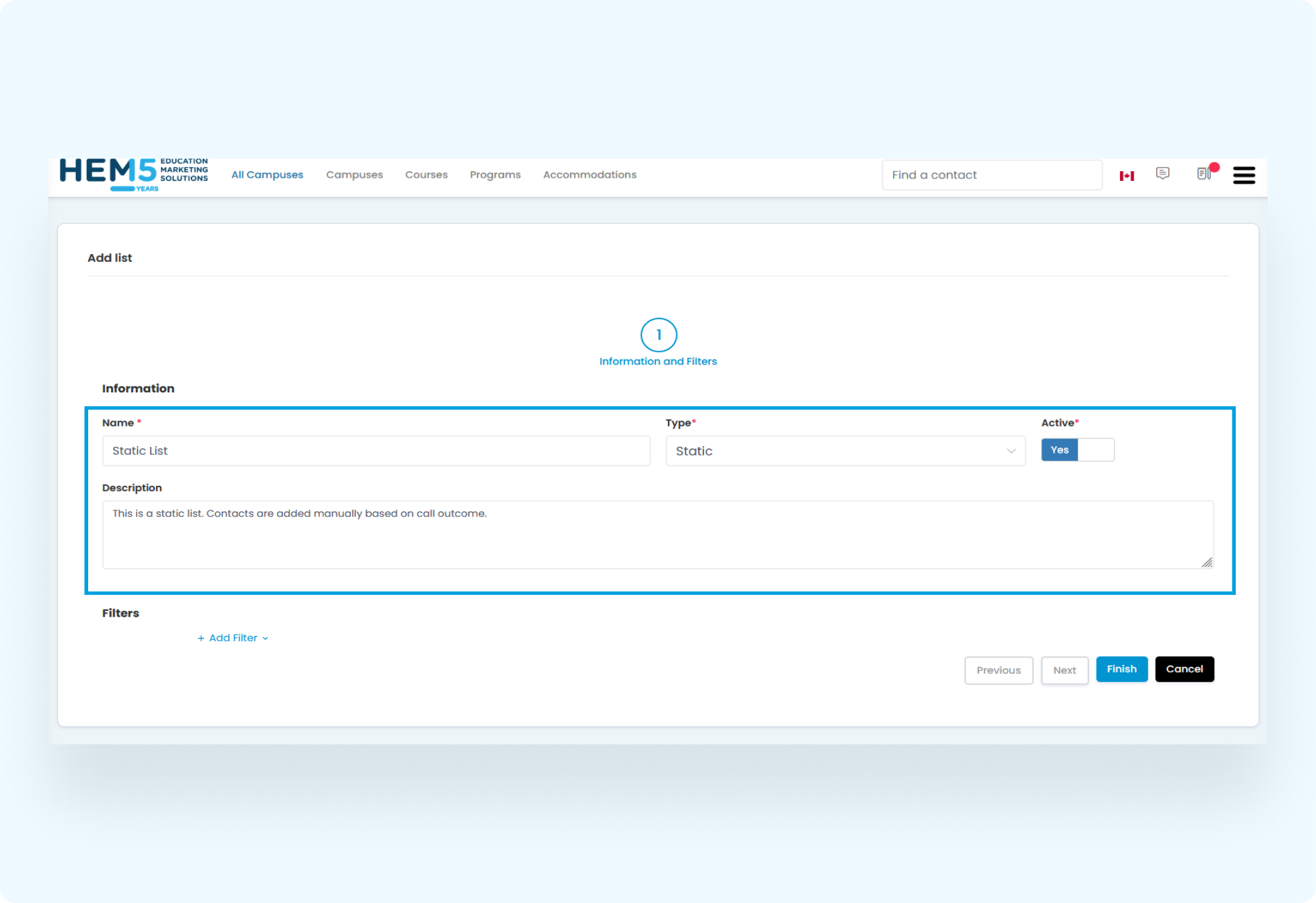 Creating a Static List