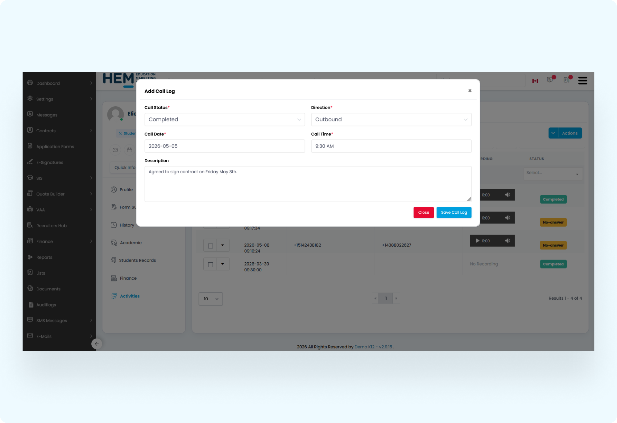 Logging a Call Manually