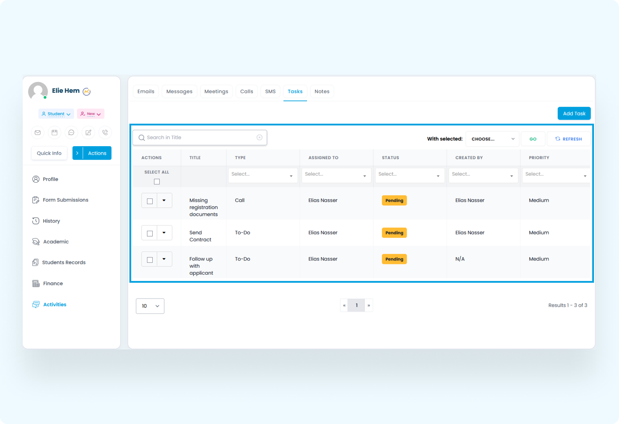 Tasks List Overview Tasks List Overview