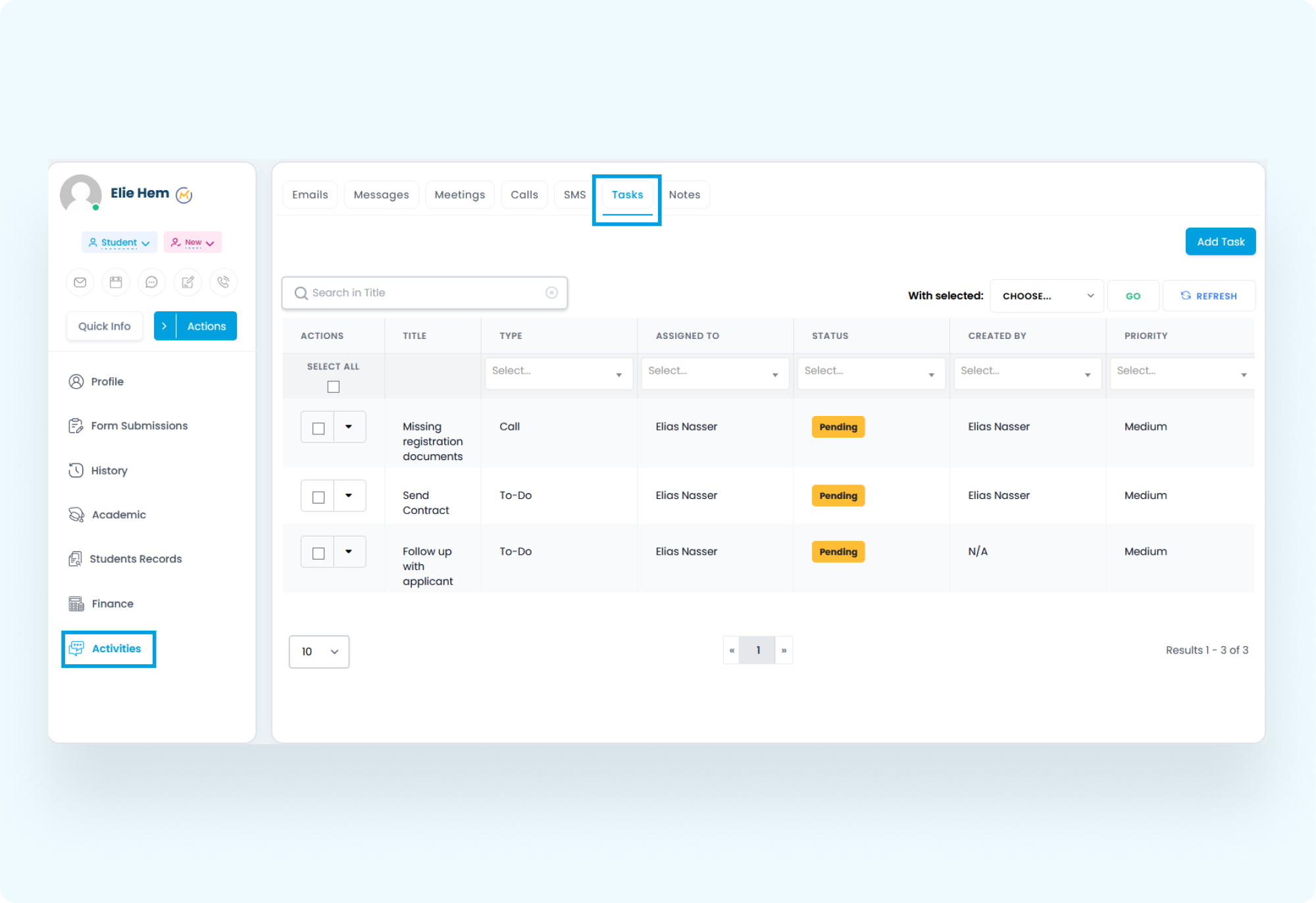 Accessing Tasks for a Contact Accessing Tasks for a Contact