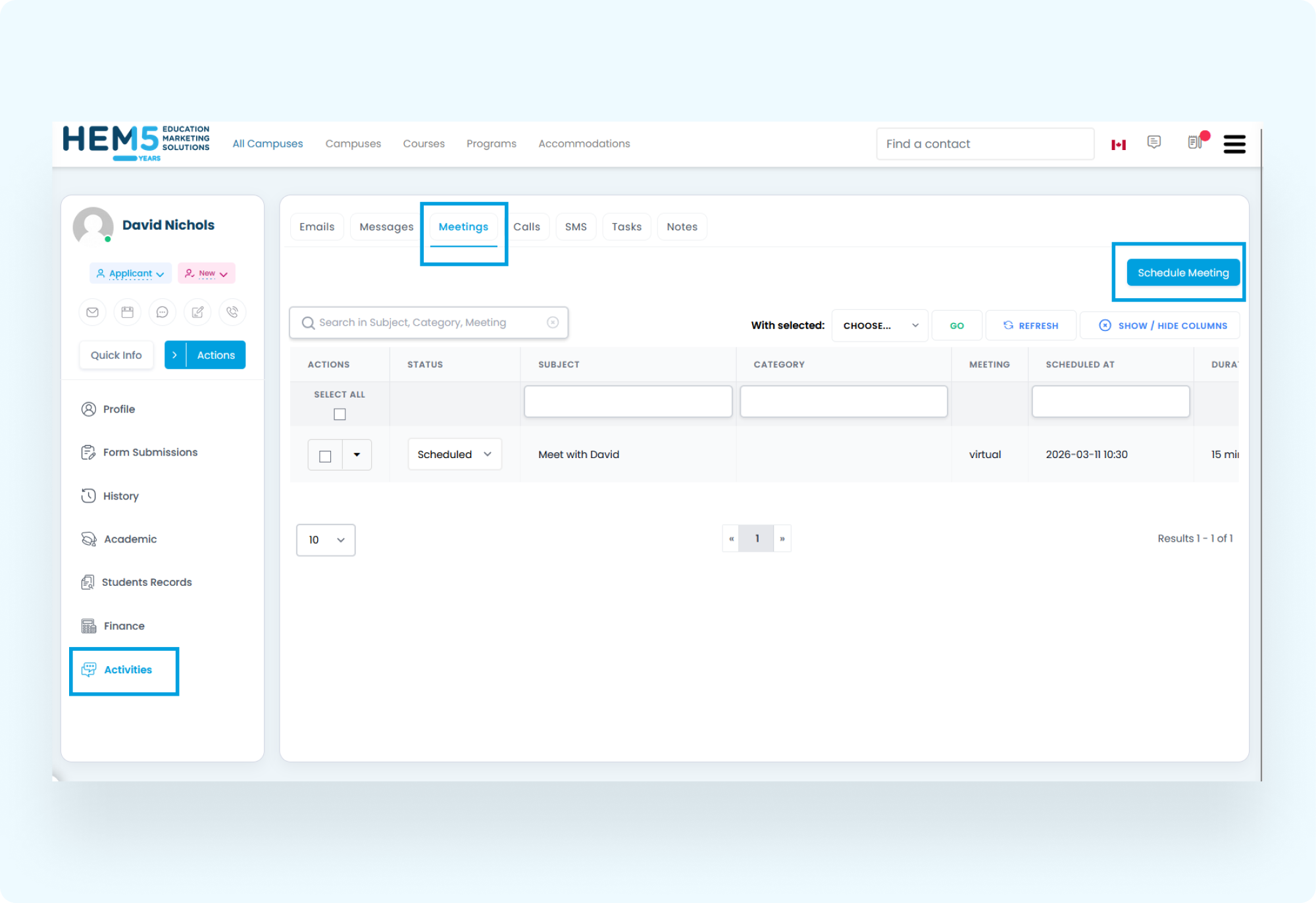 Accessing Meetings for a Contact
