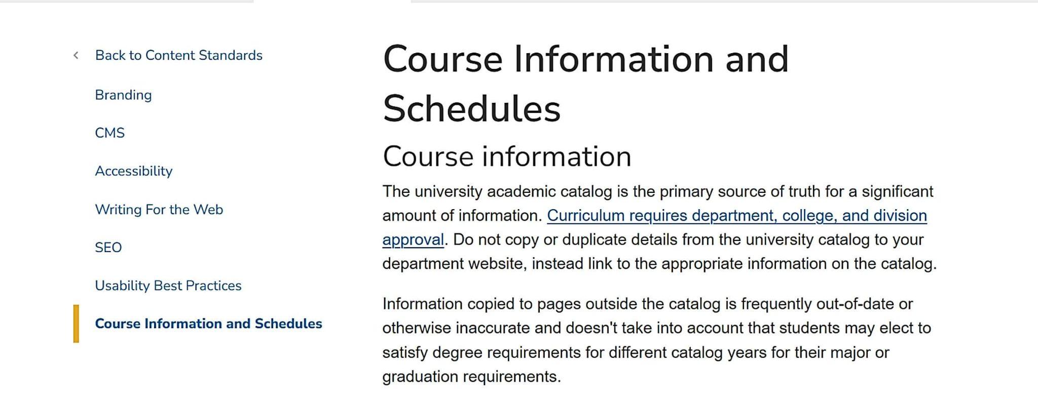 San José State University guidance identifying the academic catalog as the primary source of truth