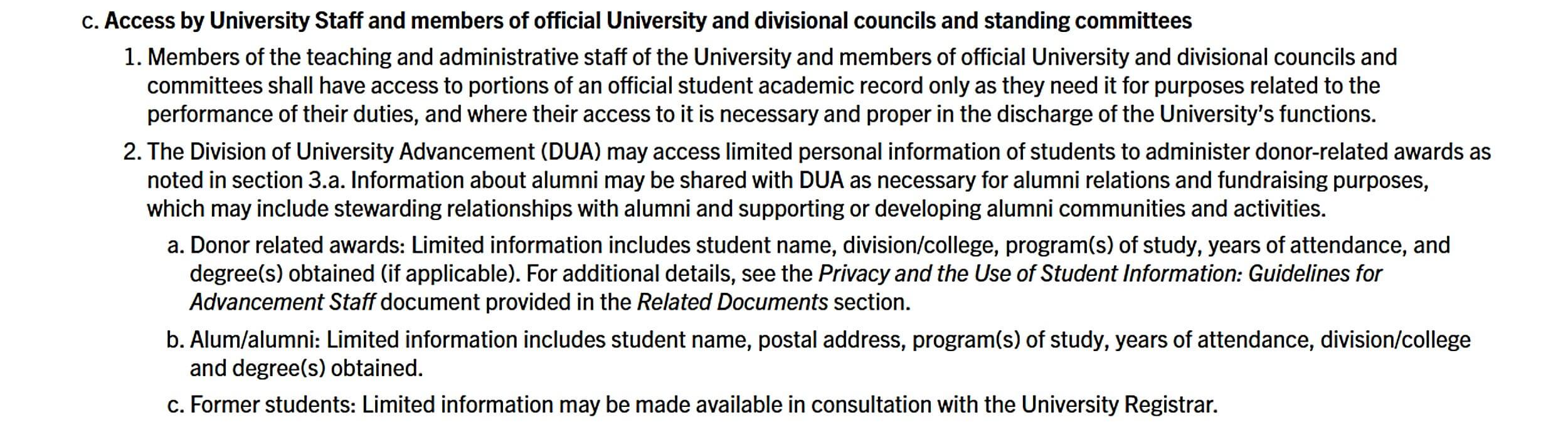 University of Toronto guidelines limiting staff access to student academic records to information needed for their duties.