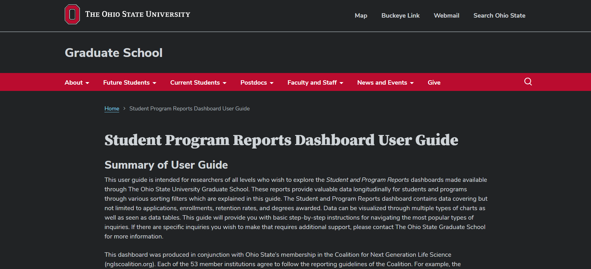 Ohio State University student and program reports dashboard guide