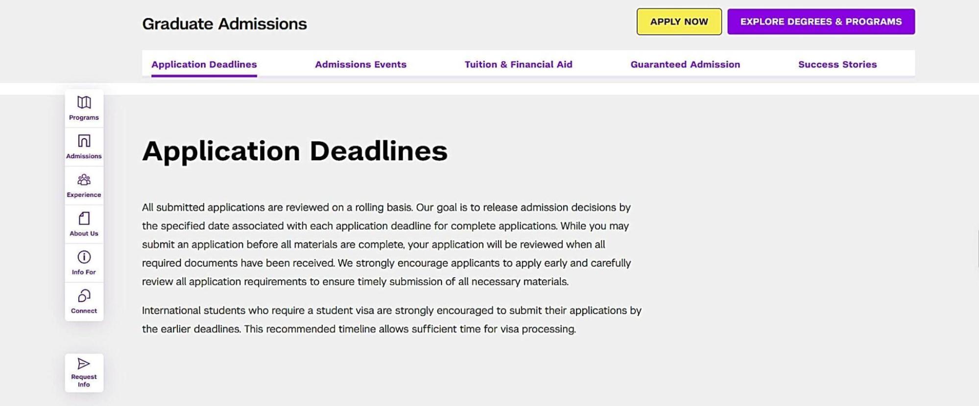 NYU School of Professional Studies graduate application deadlines